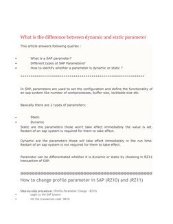Dynamic vs Static SAP Parameters Explained | PDF | Parameter (Computer ...