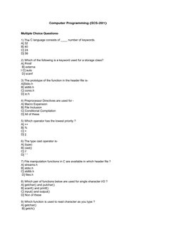 C Programming Concepts Quiz | PDF | C (Programming Language) | Data Type