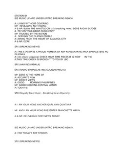 STATION ID
BIZ MUSIC UP AND UNDER (INTRO BREAKING NEWS)
A: LIVING WITHOUT COVERING
NP:  REVEALING NOT HIDING 
A & NP: BLOW TH