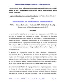 Mejoras Operacionales en Producción y Compresión de Gas
XVII Convención de Gas , AVPG, Caracas, Venezuela, 23 - 25 de Mayo, 2