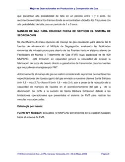 Mejoras Operacionales en Producción y Compresión de Gas
XVII Convención de Gas , AVPG, Caracas, Venezuela, 23 - 25 de Mayo, 2