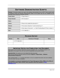 SOFTWARE DEMONSTRATION SCRIPTS 
Purpose: To develop scripts to be used in the software demonstration from an RFP. These scrip