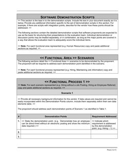 SOFTWARE DEMONSTRATION SCRIPTS
<< This section is the lead in to the demonstration scripts. Include the text in your document