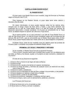 CARTILLA RAMA RAIDER SCOUT
EL RAIDER SCOUT
El joven pasa a ser Raider Scout al ser investido, luego de formular su Promesa 
s