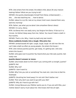RITA: (she enters from the street; the eldest child, about 26 very mature-
looking) Father! What are you trying to do?
FATHER