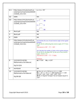 Q 1
http://www.cimt.plymouth.ac.
uk/projects/mepres/book8/bk8
i15/bk8_15i1.htm
a = b = 70°
Q2
OWN
NA-
Q3
http://www.cimt.plym