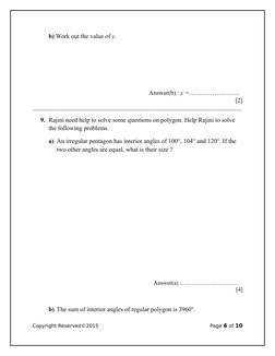 b) Work out the value of y.
Answer(b) : y =……………………  
[2]
___________________________________________________________________