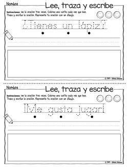 © TPT - Silvia Schavz
¿Tienes/un/lápiz?
/////////////////////
Nombre 
Lee, traza y escribe 
Instrucciones: lee la oración tre