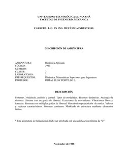 UNIVERSIDAD TECNOLÓGICA DE PANAMÁ
FACULTAD DE INGENIERÍA MECÁNICA
CARRERA: LIC. EN ING. MECÁNICA INDUSTRIAL
DESCRIPCIÓN DE AS