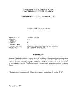 UNIVERSIDAD TECNOLÓGICA DE PANAMÁ
FACULTAD DE INGENIERÍA MECÁNICA
CARRERA: LIC. EN ING. ELECTROMECÁNICA
DESCRIPCIÓN DE ASIGNA