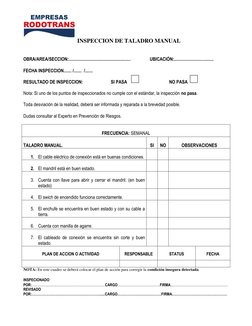 INSPECCION DE TALADRO MANUAL  
 
 
OBRA/AREA/SECCION:.......................................................