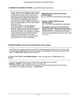 Telkom Mobile Street Cabinet Configuration Booklet 
4 of 12 
 
  CHARGING OF STANDBY BATTERIES - usually AGM sealed lead ac