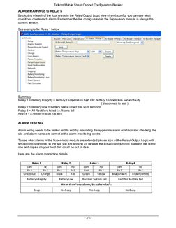 Telkom Mobile Street Cabinet Configuration Booklet 
7 of 12 
ALARM MAPPINGS to RELAYS 
By clicking of each of the four rela