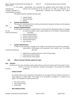 Class 11 IT Chapter 1 Notes | PDF | Computer Data Storage | Printer ...