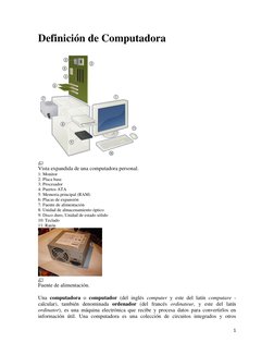 1 
 
Definición de Computadora 
 
 
Vista expandida de una computadora personal. (http://es.wikipedia.org/wiki/Computadora_pe