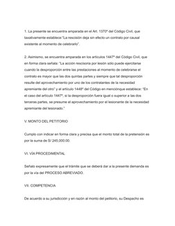 1. La presente se encuentra amparada en el Art. 1370º del Código Civil, que 
taxativamente establece:”La rescisión deja sin e