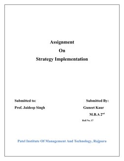 Assignment
 On 
Strategy Implementation
Submitted to:                                                       Submitted By:
Pro