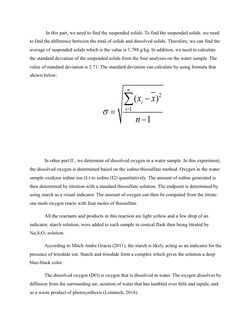 In this part, we need to find the suspended solids. To find the suspended solids ,we need 
to find the difference between th