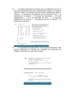 16.
Los datos siguientes se tomaron para un espécimen de 0.4 in
de cloruro de polivinilo (lo=2in). Después de la fractura, la