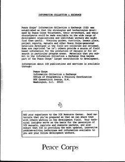 PeaceCWps' InfoxmationCollection 
&Exchaqe 
(ICE) was 
established 
-that 
the strategiesand 
techmlogiescbel- 
apedbyPeaceco