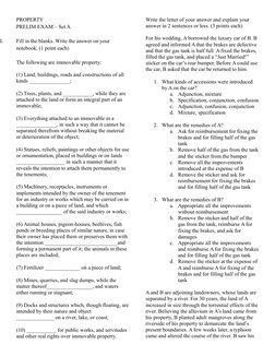 PROPERTY
PRELIM EXAM – Set A
I.
Fill in the blanks. Write the answer on your 
notebook. (1 point each)
The following are immo