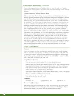 of each of the magical creatures in The Hobbit. After you finish the book, you’ll have an 
opportunity to compare Tolkien’s d