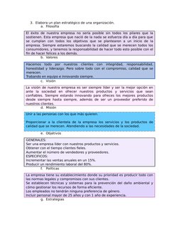 3. Elabora un plan estratégico de una organización.
a. Filosofía
El éxito de nuestra empresa no sería posible sin todos los p