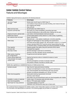 3
Valtek Valdisk Control Valves
Flowserve Corporation, Valtek Control Products, Tel. USA 801 489 8611
Valdisk’s high performa