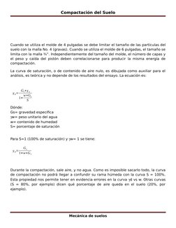 Compactación del Suelo
Cuando se utiliza el molde de 4 pulgadas se debe limitar el tamaño de las partículas del
suelo con la