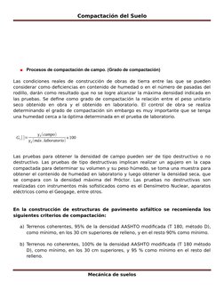 Compactación del Suelo
Procesos de compactación de campo. (Grado de compactación)
Las condiciones reales de construcción de o