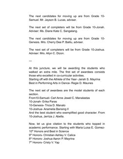 Kindergarten Moving Up Ceremony Script | PDF