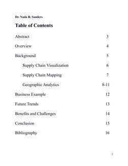 Dr. Nada R. Sanders
Table of Contents
Abstract
 3
Overview
 4
Background
 5
Supply Chain Visualization 
 6
Supply Chain Mappi