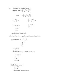 4. 
(a)(i) B is the midpoint of AC. 
         Midpoint of AC = 






−
+
+
2
)
2
(
,
2
2 y
x