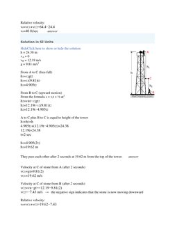 Relative velocity: 
vr=vC1+vC2=64.4−24.4 
vr=40 ft/sec           answer 
  
Solution in SI Units 
HideClick here to show or h