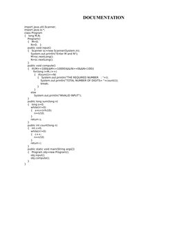 DOCUMENTATION 
import java.util.Scanner;
import java.io.*;
class P