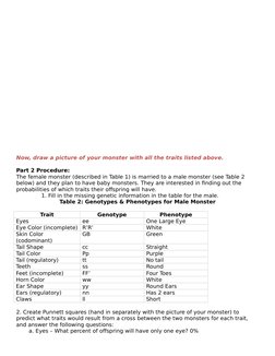 Monster Genetics Lab Overview | PDF | Phenotypic Trait | Dominance ...