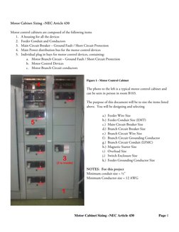 Motor Cabinet Sizing –NEC Article 430 
 
Motor control cabinets are composed of the following items 
1. A housing for all the