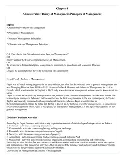 Chapter 4
Administrative Theory of Management/Principles of Management
topics
* Administrative theory of Management 
* Princi