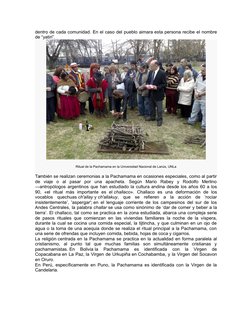dentro de cada comunidad. En el caso del pueblo aimara esta persona recibe el nombre
de “yatiri”.
Ritual de la Pachamama en l