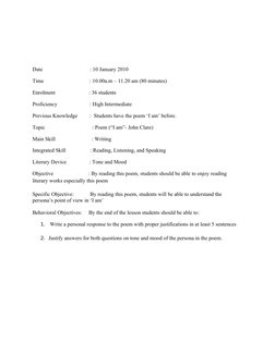 Date                                   : 10 January 2010
Time                                  : 10.00a.m – 11.20 am (80 minu