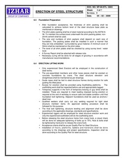 ERECTION OF STEEL STRUCTURE 
DOC. NO. SP-00-STL- 0003 
Sheet.       5 of 7 
Revision.   0 
Date.         04 – 02 – 2009