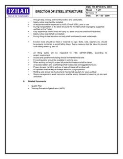 ERECTION OF STEEL STRUCTURE 
DOC. NO. SP-00-STL- 0003 
Sheet.       7 of 7 
Revision.   0 
Date.         04 – 02 – 2009