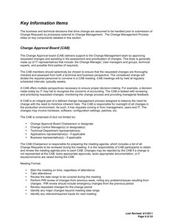 Last Revised: 6/1/2011 
 
 
 Page 9 of 24 
Key Information Items 
 
The business and technical decisions that drive cha