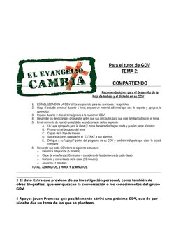 Para el tutor de GDV
TEMA 2:
COMPARTIENDO
Recomendaciones para el desarrollo de la
hoja de trabajo y el dictado en su GDV
1.