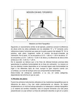 Medición con Nivel Topográfico
Siguiendo un razonamiento similar al del ejemplo, podemos conocer la diferencia
de altura entr