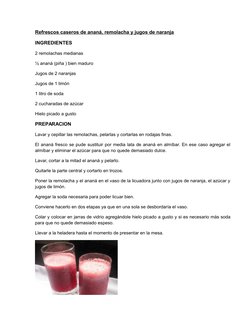 Refrescos caseros de ananá, remolacha y jugos de naranja
INGREDIENTES