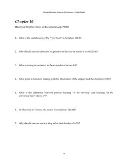 Chapter 10
(Vanity of Vanities: Notes on Ecclesiastes, pp. 79-86)
1.
What is the signiﬁcance of the “right hand” in Scripture