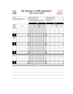 The Training-for-LIFE Experience™
Daily Progress Report
Lower
Body
Muscle
Groups
Quads
Ham-
strings
Calves
Abs
High
Point
Hig