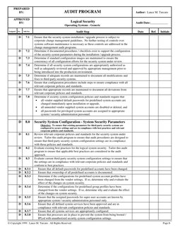 PREPARED
BY:
AUDIT PROGRAM
Author:  Lance M. Turcato
APPROVED
BY:
  
 Logical Security
Operating Systems - Generic
Audit Date