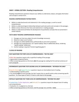 GMAT—VERBAL SECTION—Reading Comprehension 
 
Reading comprehension questions measure your ability to understand, analyze, and